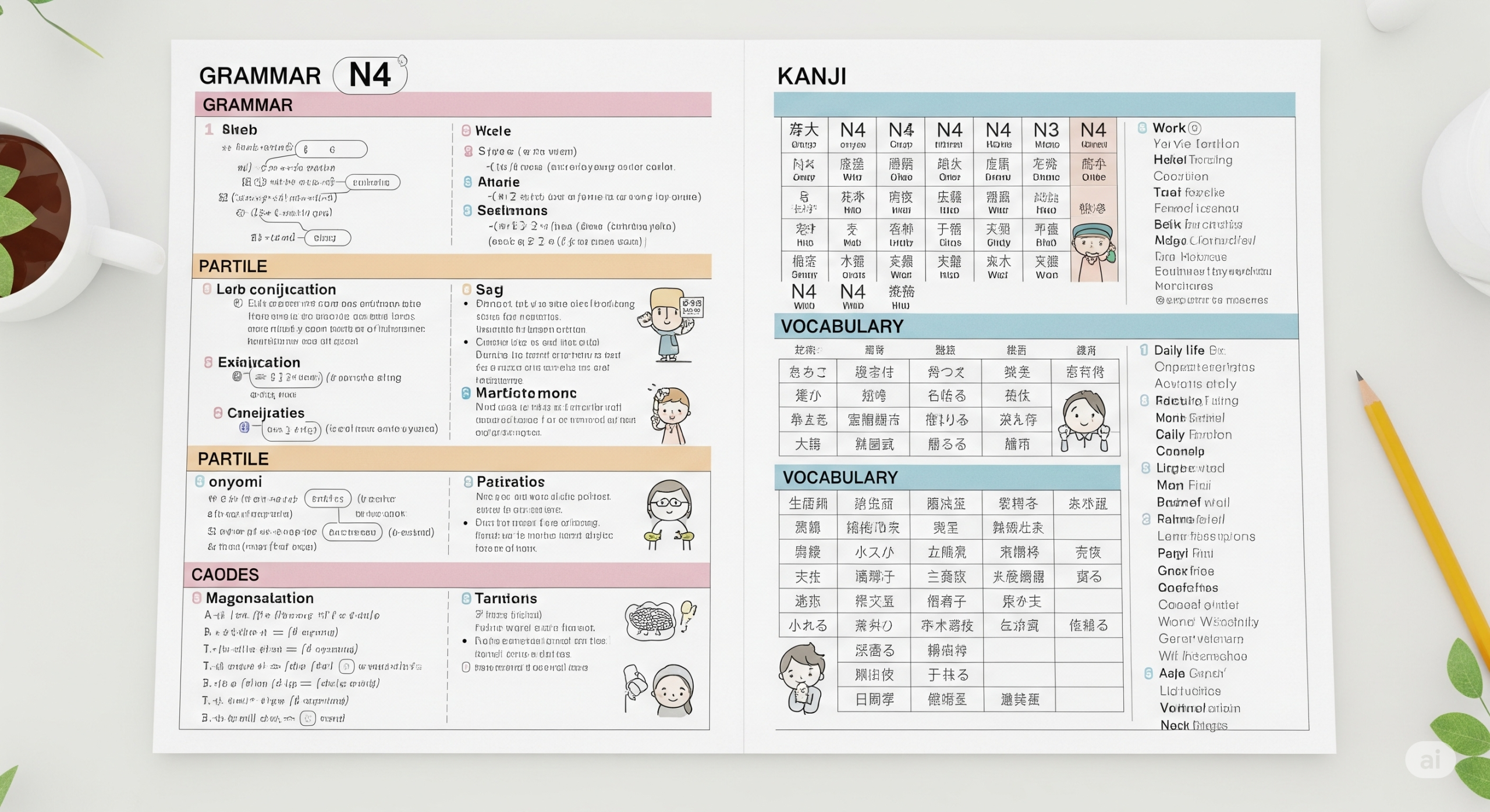 JLPT N4 Cheat Sheet: Essential Grammar, Kanji, and Vocabulary at a Glance