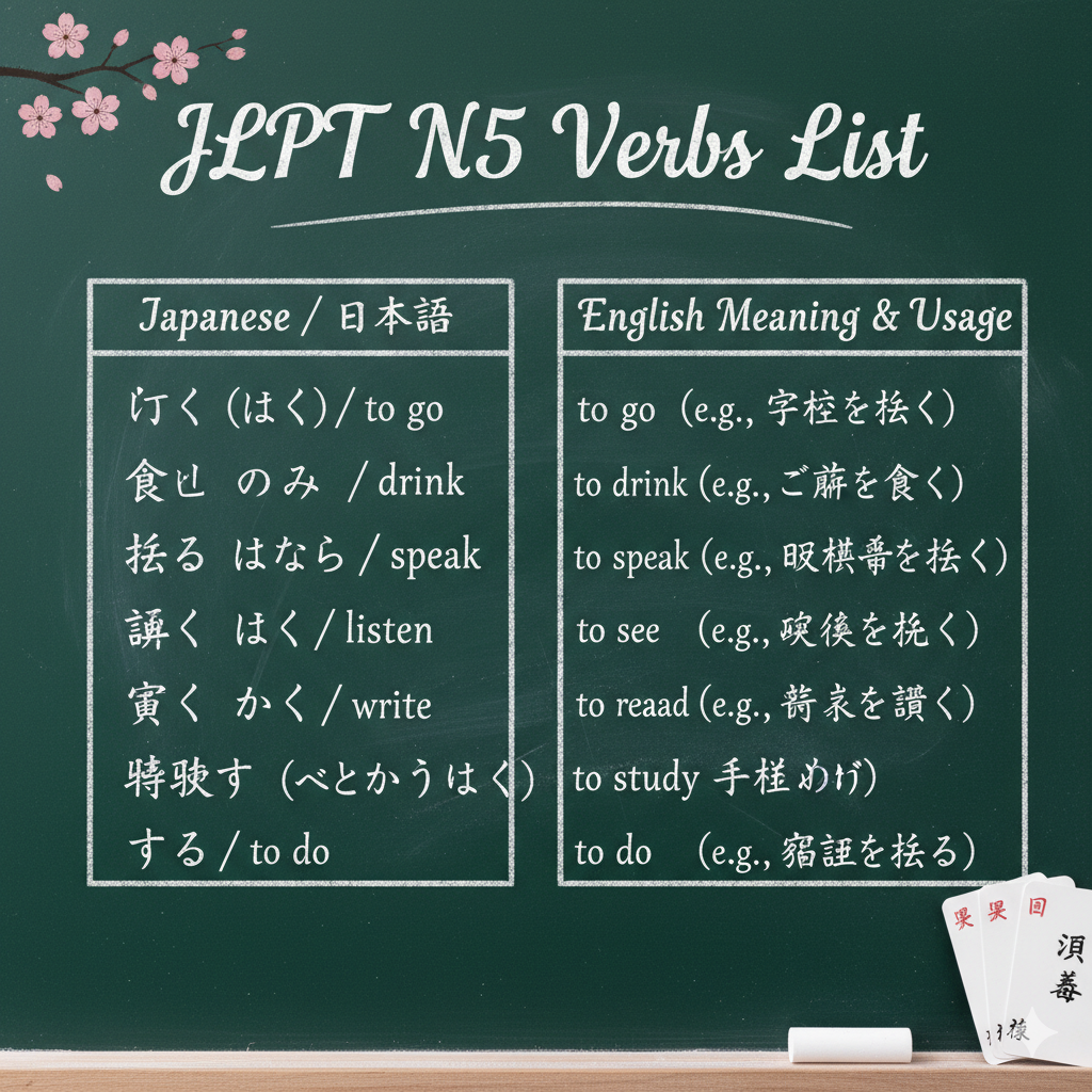 JLPT N5 Verbs List with English Meanings & Usage