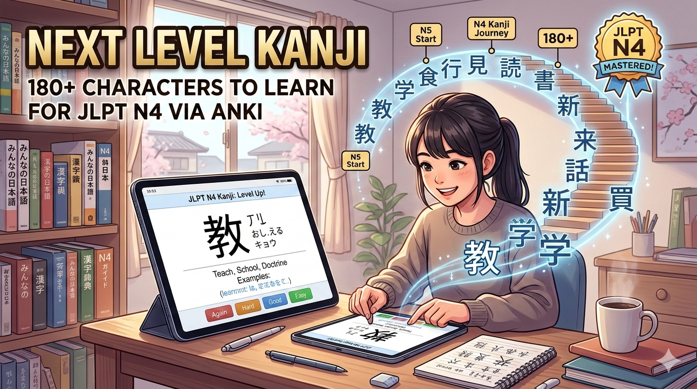 Next Level Kanji: 180+ Characters to Learn for JLPT N4 via Anki